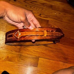 Brown Leather Belt with Embossed Design